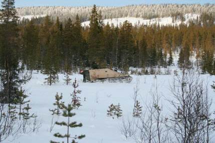 Tyskt mobilt granatkastasystem, Wiesel2, under vintertester i lvdalen, foto: Roger Larsson, FMV